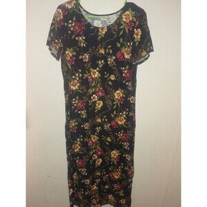 Vintage 90s Floral Dress Studio Ease Black Roses Size 12